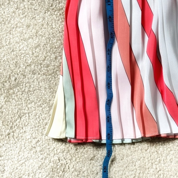 Skies Are Blue Carmine Print Mixed Media Pleated Midi Dress Mock Neck Sleeveless - Picture 12 of 16